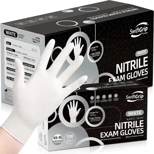 Vista 15 de Guantes de examen desechables de nitrilo SwiftGrip, 3 mil, XS, Caja de 100, guantes de nitrilo blancos desechables libres de látex para uso médico