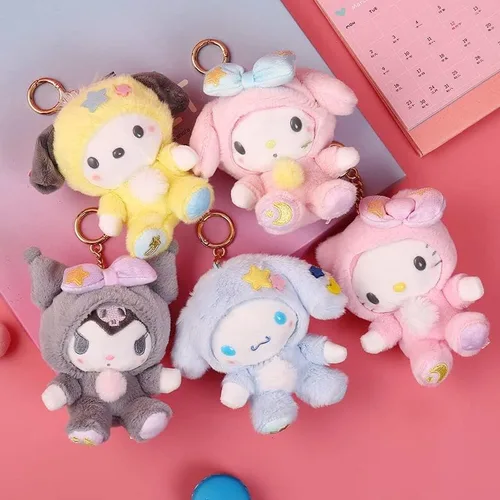 Vista 9 de Ahlsense Llavero de peluche lindo de dibujos animados de anime de 5 pulgadas (B)