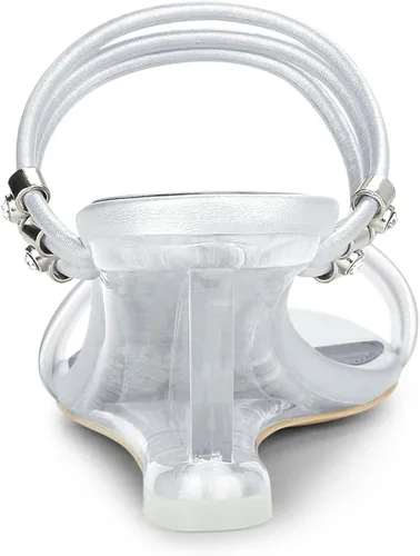 Vista 4 de Allegra K Sandalias de tacón transparente de cuña baja para mujer, Claro
