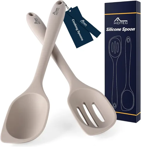 Vista 8 de HOTEC - Espátula de cocina de silicona resistente al calor de 446°F, libre de BPA, cucharas grandes y sólidas con ranuras para la cocina