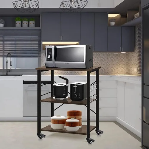 Vista 8 de AZ L1 Life Concept Mesa auxiliar de cocina con 3 niveles para horno de microondas, estación de trabajo con ruedas, 23.7 pulgadas