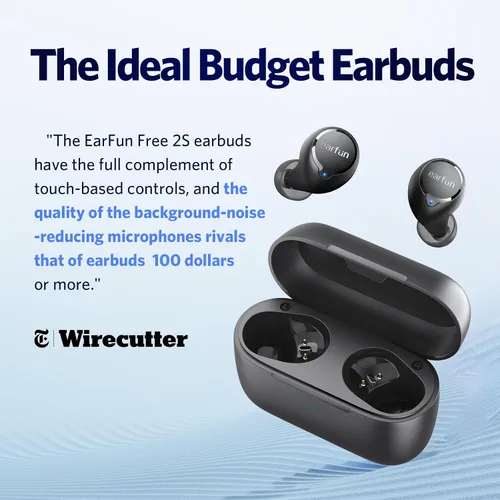 Vista 2 de EarFun Free 2S - Auriculares inalámbricos, [Versión mejorada] auriculares Bluetooth con graves profundos, 4 micrófonos para llamadas claras