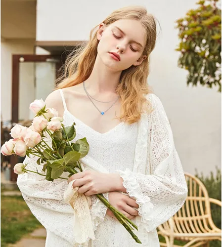 Vista 4 de Sterling Sliver Layered Necklaces for Women, Minimalism Long TripleOpal Double Choker Pendant Necklace for Girl Women, Multilayer Circle Necklace