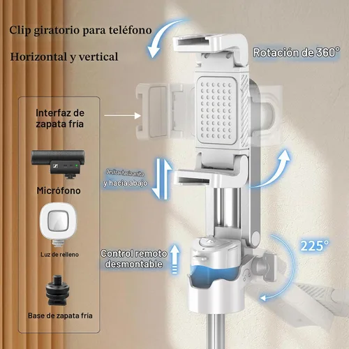 Vista 3 de Mini soporte de trípode para selfie stick con control remoto Bluetooth Blanco