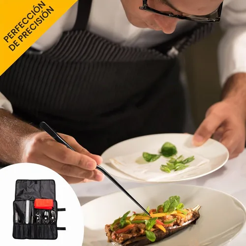 Vista 7 de Juego de 7 piezas de herramientas de chapado en negro (utensilios de chef profesionales) Kit de chef con 3 cucharas de chapado, 3 pinzas