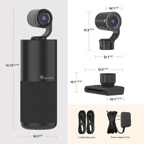 Vista 8 de TOUCAN Sistema de videoconferencia HD para conferencias, cámara HD 1080P, altavoz con 4 micrófonos, cámara de conferencia USB Plug and Play