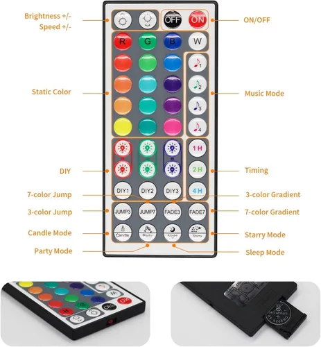 Vista 6 de PAUTIX Tira de luz LED RGB controlador inteligente inalámbrico, control remoto de 44 teclas y control de aplicación, sincronización de música