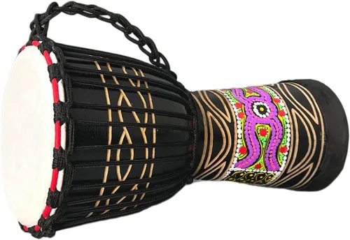 Vista 3 de BORIYAM Tambor Djembe profesionalmente tallado a mano, cabeza de tambor de piel de cabra, pandereta estilo africano occidental, bongo, percusión