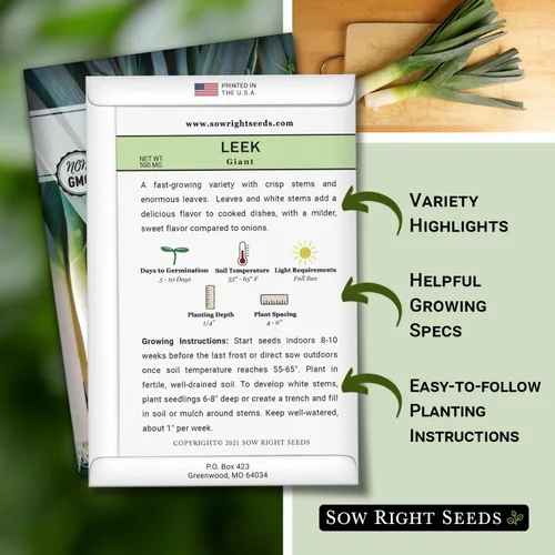 Vista 2 de Sow Right Seeds - Semillas de puerro gigantes para plantar - Paquete de reliquia sin OMG con instrucciones para plantar y cultivar un huerto