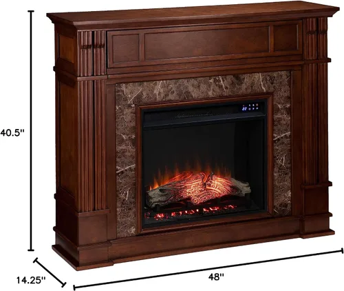 Vista 9 de SEI Furniture - Chimenea eléctrica Highgate Media con pantalla táctil - Diseño de transición, vidrio marrón y madera - Ideal para sala de estar