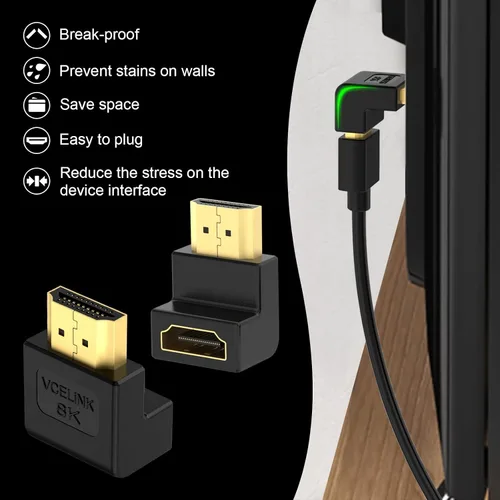 Vista 3 de VCELINK Adaptadores HDMI de ángulo recto, 8K HDMI para HDTV Switch Laptop