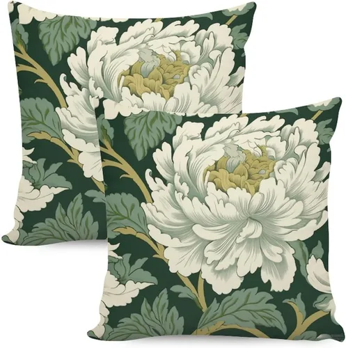 Vista 40 de Juego de 2 almohadas coloridas de estilo chinoiserie, color rosa intenso, azul real, peonía, floral, blanco, lino, estilo chinoiserie, para sofá