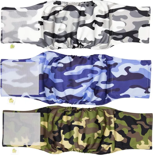 Vista 10 de PET MAGASIN Pañales para perros machos con forma de vientre (paquete de 3) (M, camuflaje)