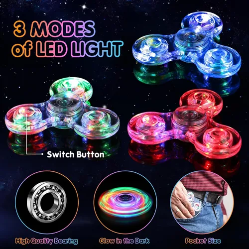 Vista 3 de Gigilli Fidget Spinners para Niños Paquete de 2, Juguetes Fidget Sensoriales con Luz para Adultos Niño 4-8-12, Brillan en la Oscuridad Juguetes TDAH
