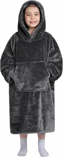 Vista 30 de Waitu - Sudadera tipo manta, para regalar a hombre o mujer, muy cálida y acogedora, gigantesca, con capucha, de gruesa franela, con mangas y un Negro