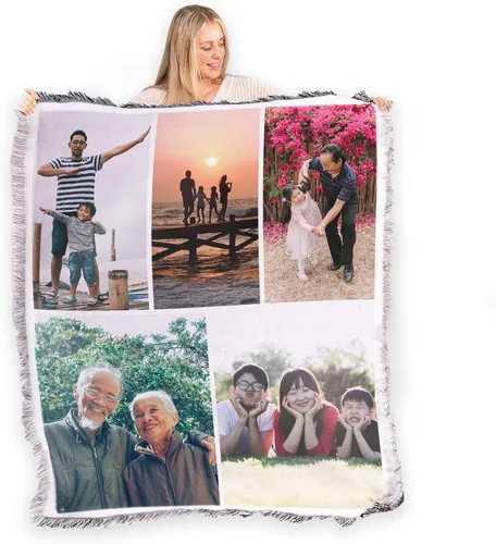 Vista 12 de FrameStory Manta personalizada con fotos y texto, totalmente personalizable con tus fotos y mensajes, manta tejida de mezcla de poliéster de algodón