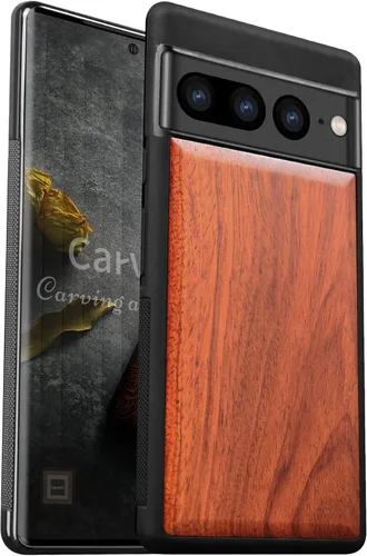 Vista 7 de Carveit Funda de madera para Pixel 7 Pro [madera natural y TPU suave negro] a prueba de golpes, funda de madera única y elegante compatible