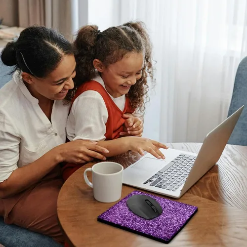 Vista 2 de 3dRose LLC - Alfombrilla de mouse de 8 x 8 x 0.25 pulgadas, foto de purpurina sintética morada de textura brillante, a la moda, femenino, moderno