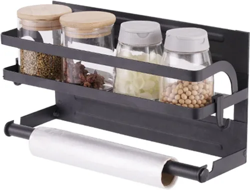 Vista 10 de Organizador magnético para especias, estante magnético para refrigerador, estante de almacenamiento con soporte para toallas de papel para Doble