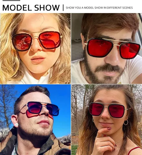 Vista 2 de SHEEN KELLY Gafas de sol cuadradas clásicas para hombre y mujer, estilo vintage, rectangulares, con marco de metal, gafas de piloto retro, 15