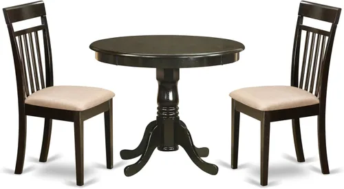 Vista 9 de East West Furniture AANCA5-MAH-W Juego de mesa de comedor de 5 piezas incluye una mesa de cocina redonda con pedestal y 4 sillas de comedor, 36 x 36