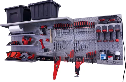 Vista 10 de OmniWall Weekend Warrior Ultimate Tool Kit - Sistema de Almacenamiento de Pared de Tablero de Clavos de Metal de 96" x 32" Negro/Naranja