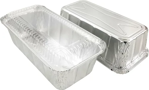 Vista 5 de PACTOGO Moldes de papel de aluminio de 2 libras para pan/pan con tapa de cúpula transparente (paquete de 12 juegos)