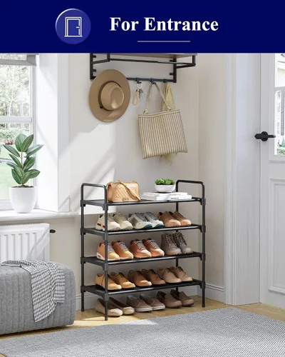 Vista 4 de Kitsure Zapatero para armario, organizador de zapatos para entrada de puerta delantera, estante apilable para zapatos, organizadores de armario Negro