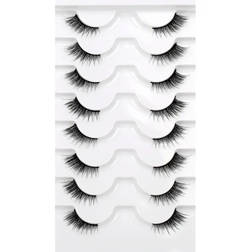 Vista 50 de Pooplunch - Pestañas postizas estilo ojo de gato, extensión de volumen 8D natural, finas, cortas, de visón sintético, tiras de pestañas postizas