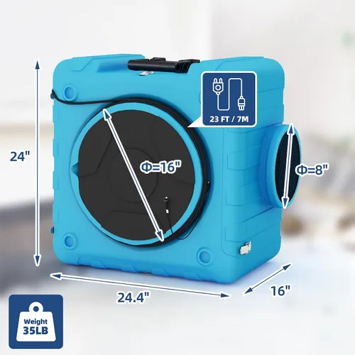Vista 6 de Depurador de aire de 550 CFM con filtración de 3 etapas, depuradores de aire comerciales, máquina de aire negativo para uso industrial doméstico