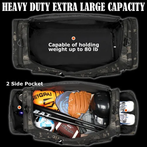 Vista 4 de Bolsa de lona extra grande de 130L para hombres, bolsa de lona resistente para viajes, bolsa grande de equipo de gimnasio deportivo para hockey