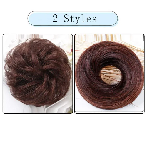 Vista 4 de Extensiones de moño rizado ondulado para mujer, extensiones de moño desordenadas, postizos sintéticos, color negro y marrón