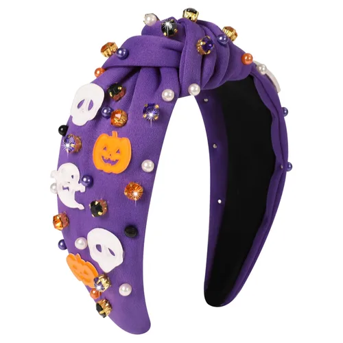 Vista 27 de Diademas de fantasma de Halloween para mujer, diadema de araña espeluznante con cuentas de diamantes de imitación de cristal, accesorios