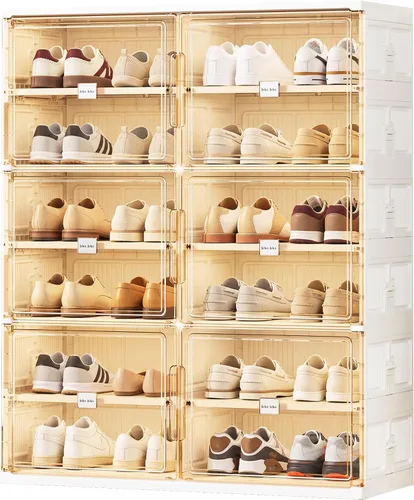 Vista 9 de JEKO&JEKO Zapatero plegable de 4 niveles para entrada de armario, caja de almacenamiento de zapatos plegable grande con puertas magnéticas