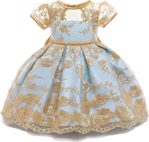 Vista 2 de NNJXD Vestido de princesa para bebé, con flores, para cumpleaños, bodas, fiestas