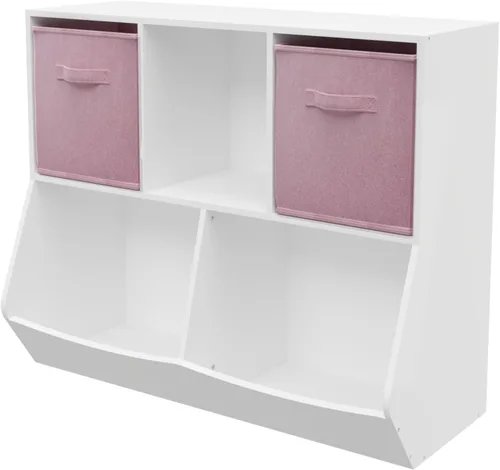 Vista 7 de Estantería para niños, organizador de almacenamiento de juguetes de 4 cubos, estantería para niños pequeños, estantes para habitación de niños, sala