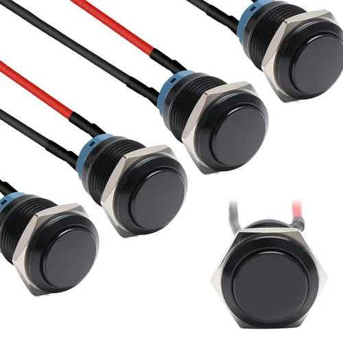 Vista 10 de STARELO 5 piezas 12 mm Interruptor de botón de cierre con carcasa negra y pre-cableado, interruptor de botón de presión impermeable IP65, aleación