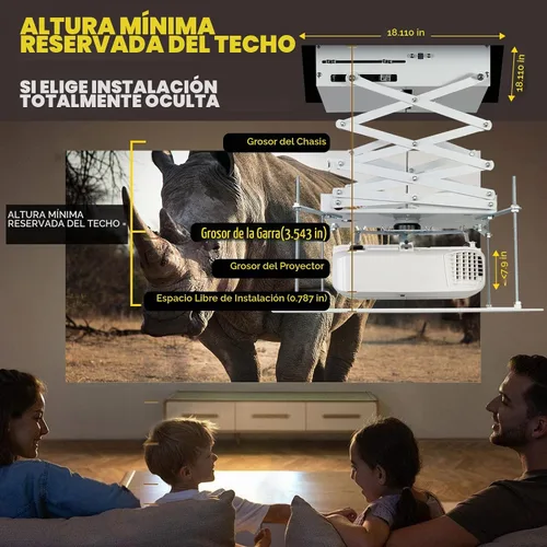 Vista 7 de CGOLDENWALL Soporte de techo motorizado para proyector oculto de 3.3 ft, capacidad de 44 libras, placa base personalizable de 18.9 x 18.9 pulgadas
