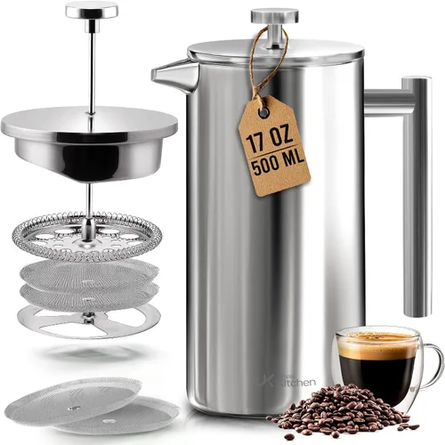Vista 8 de Utopia Kitchen Cafetera de prensa francesa de acero inoxidable de grado 304, 12 onzas, prensa de café aislada de doble pared con sistema