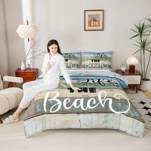 Vista 47 de Juego de edredón Lake House tamaño Twin, juego de ropa de cama náutica de navegación con ancla de 2 piezas para decoración de habitación de niños