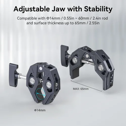 Vista 2 de SMALLRIG Abrazadera en forma de cangrejo, soporte para cámara, 1/4"-20, 3/8"-16 agujeros roscados, carga útil de 7.7lbs/3.5kg, compatible