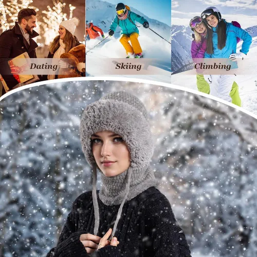Vista 5 de Gorro 3 en 1 con bufanda y máscara, pasamontañas de invierno 2026, sombreros de punto, bufanda con capucha, máscaras de esquí