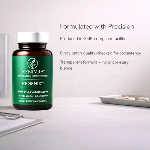 Vista 7 de Xenivra Regenix™ NAD+ Suplemento NAD Booster con ribósido de nicotinamida (NR) Energía celular y envejecimiento saludable Resveratrol y CoQ10