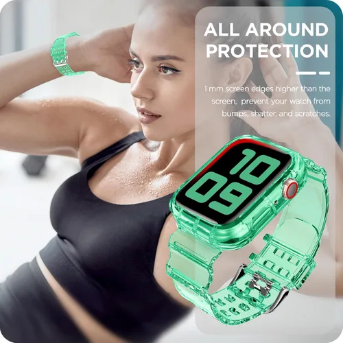 Vista 229 de DABAOZA - Correa transparente compatible con Apple Watch con estuche protector, correa deportiva de TPU con brillo para mujeres y hombres