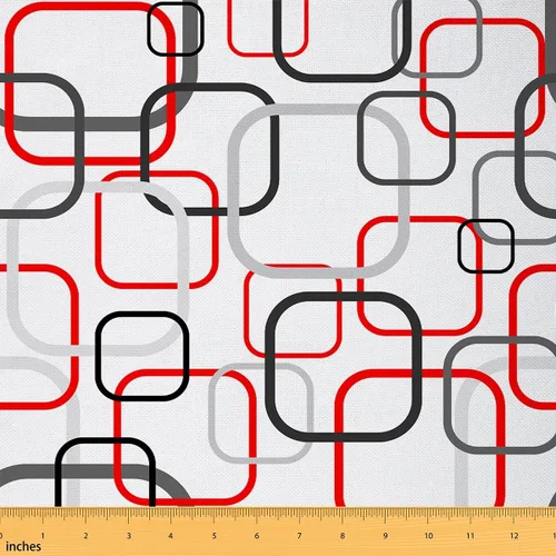 Vista 7 de Feelyou Tela de Tapicería Geométrica, Tela Rectangular Moderna Roja y Gris por Yarda, Abstracta, Impermeable, 1 Yarda, 36" x 58