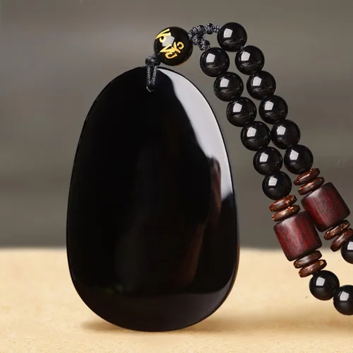 Vista 2 de 100% Pure Obsidian Natural Pendant Necklace Zodiac Bodhisattva Amulet Talisman