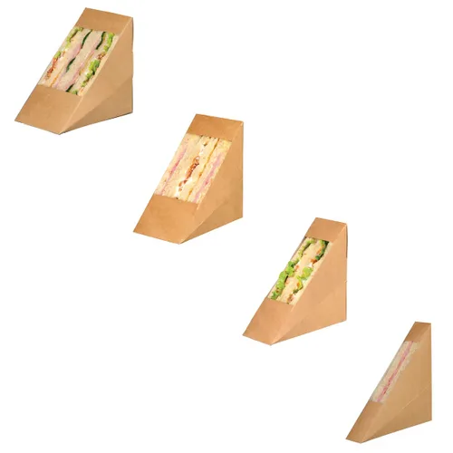 Vista 5 de PacknWood - 209KCK7212 - Cajas en forma de triángulo - Caja de sándwich triple Kraft con ventana - Cajas de papel reciclable para almuerzo - Caja