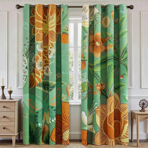 Vista 11 de Tyrot - Cortinas bohemias florales 100% opacas para dormitorio de 63 pulgadas de largo, 2 paneles. Cortinas botánicas de mediados de siglo