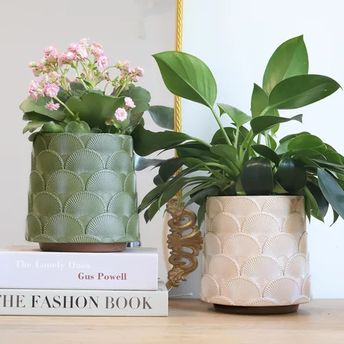 Vista 5 de GUGUGO Maceta de Escamas Beige Perla, Maceta de Plantas Única y Bonita con Drenaje, Macetas Pequeñas Eclécticas y Coloridas para Flores para Plantas