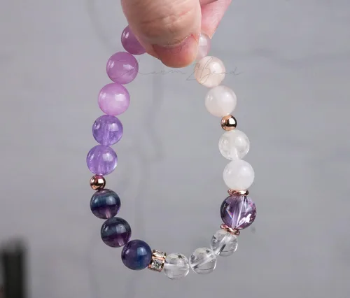 Vista 221 de Precious Gemstone Natural Crystal Healing Bracelet, Rutilated Quartz, Moonstone, Quartz Handmade Original Design Bracelet